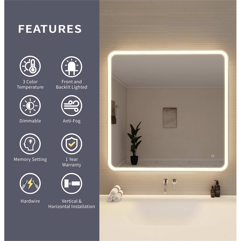 Elegant Kitchen and Bath 42 Round Led Front and Backlit Wall Mirror in Silver