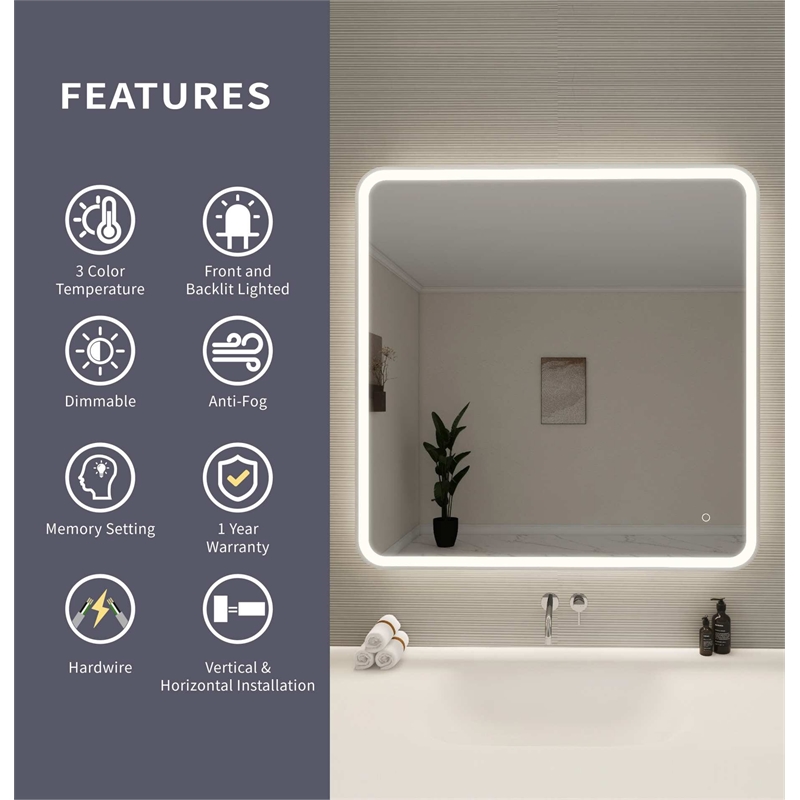 Elegant Kitchen and Bath 42 Round Led Front and Backlit Wall Mirror in Silver
