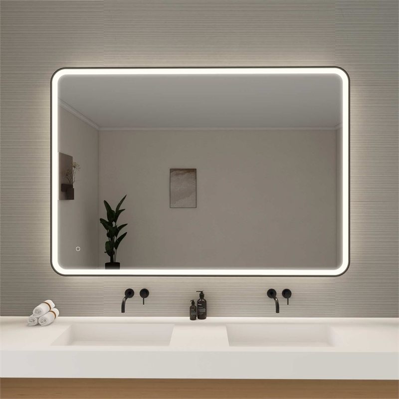 Elegant Kitchen and Bath 60 Round Led Front and Backlit Wall Mirror in Black