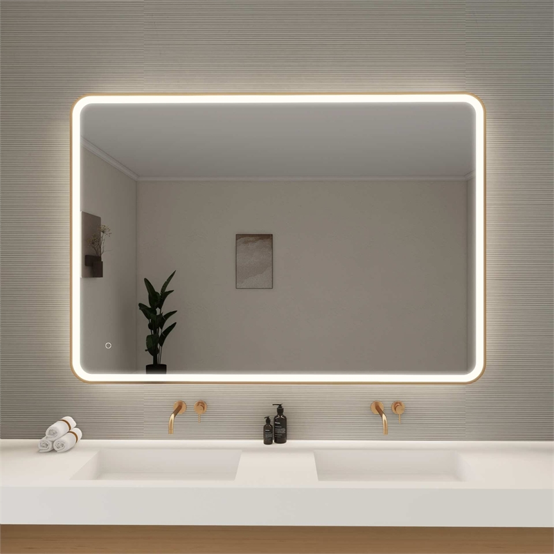 Elegant Kitchen and Bath 60 Round Led Front & Backlit Wall Mirror in Satin Gold