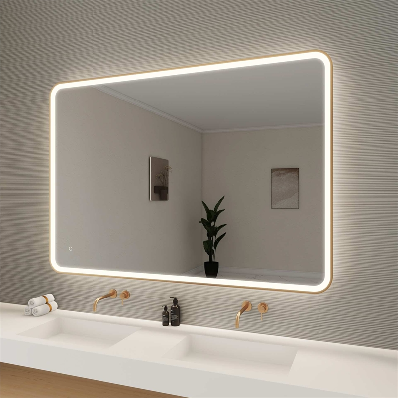 Elegant Kitchen and Bath 60 Round Led Front & Backlit Wall Mirror in Satin Gold