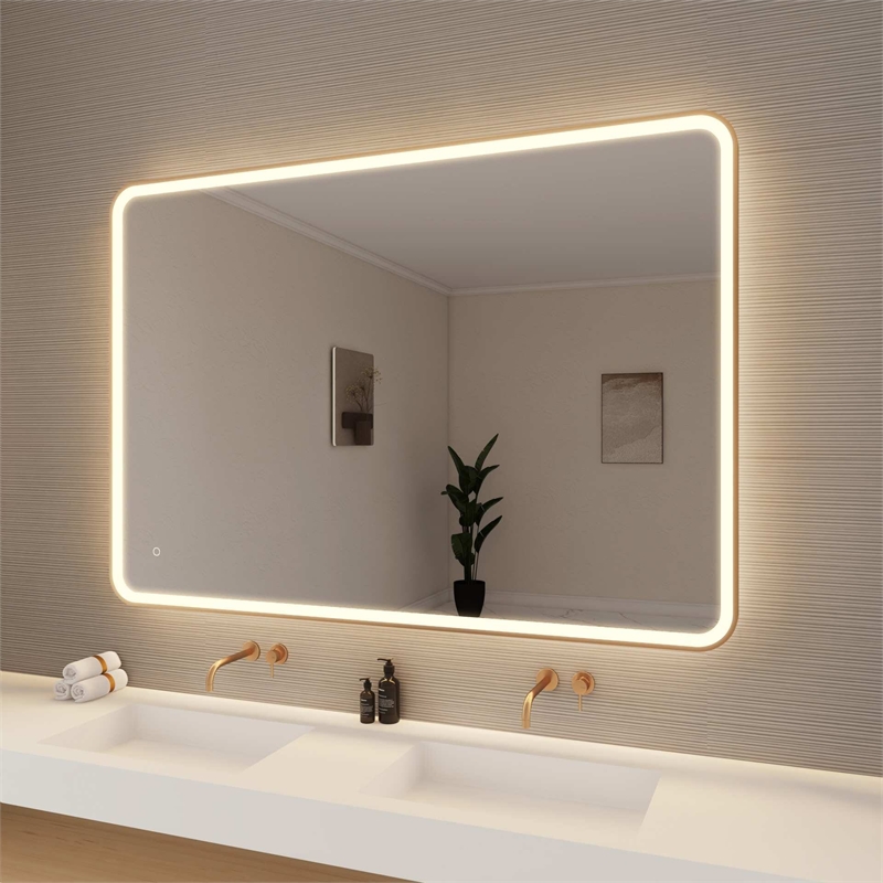 Elegant Kitchen and Bath 60 Round Led Front & Backlit Wall Mirror in Satin Gold