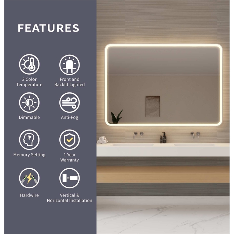 Elegant Kitchen and Bath 60 Round Led Front and Backlit Wall Mirror in Silver