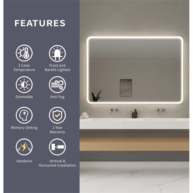 Elegant Kitchen and Bath 60 Round Led Front and Backlit Wall Mirror in Silver