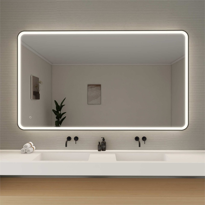 Elegant Kitchen and Bath 72 Round Led Front and Backlit Wall Mirror in Black