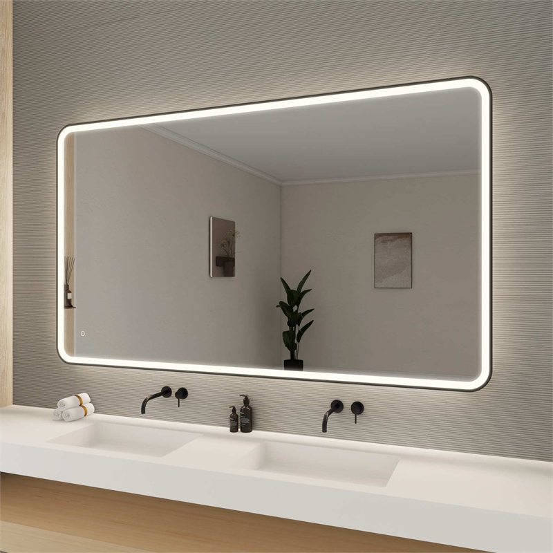 Elegant Kitchen and Bath 72 Round Led Front and Backlit Wall Mirror in Black