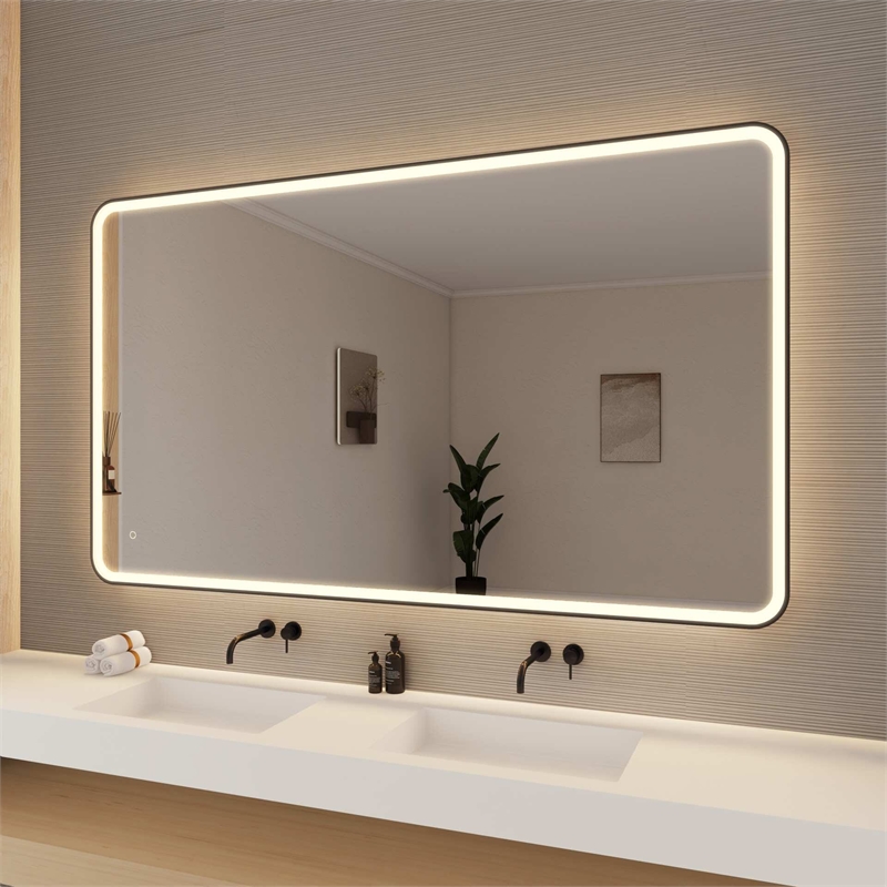 Elegant Kitchen and Bath 72 Round Led Front and Backlit Wall Mirror in Black