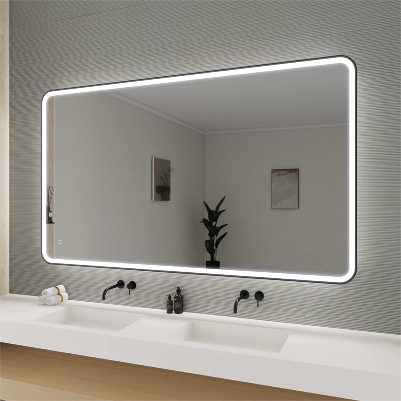 Elegant Kitchen and Bath 72 Round Led Front and Backlit Wall Mirror in Black