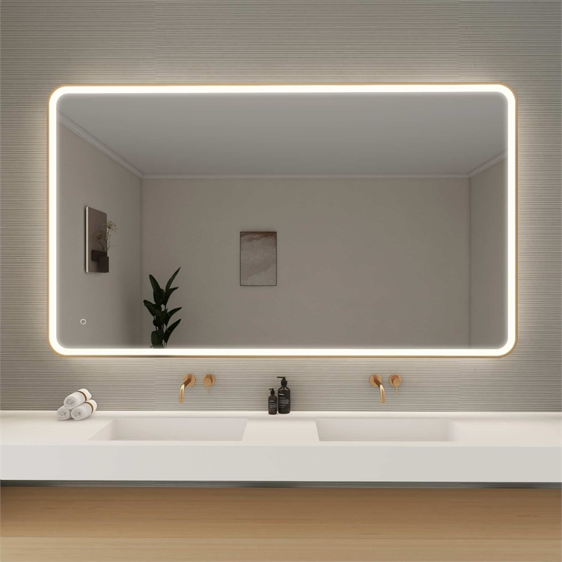 Elegant Kitchen and Bath 72 Round Led Front & Backlit Wall Mirror in Satin Gold