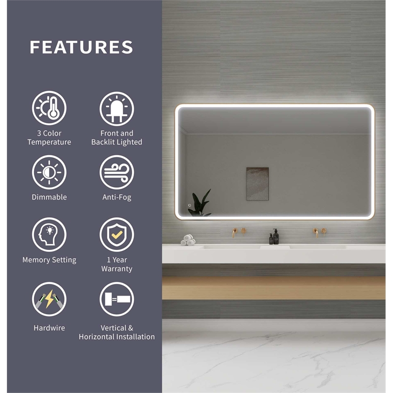 Elegant Kitchen and Bath 72 Round Led Front & Backlit Wall Mirror in Satin Gold