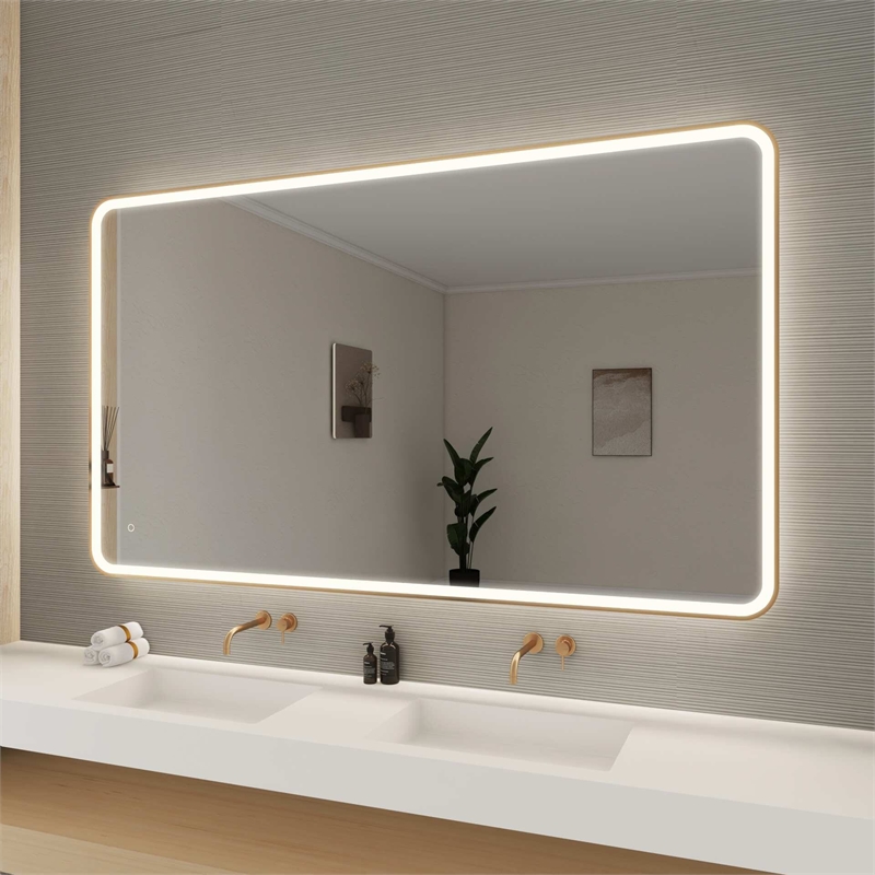 Elegant Kitchen and Bath 72 Round Led Front & Backlit Wall Mirror in Satin Gold