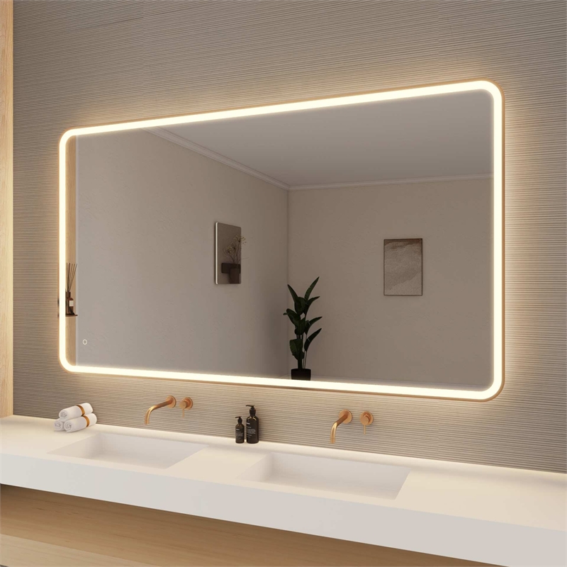 Elegant Kitchen and Bath 72 Round Led Front & Backlit Wall Mirror in Satin Gold