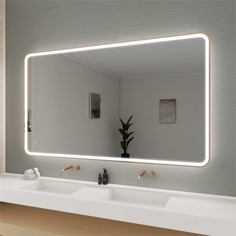 Elegant Kitchen and Bath 72 Round Led Front & Backlit Wall Mirror in Satin Gold