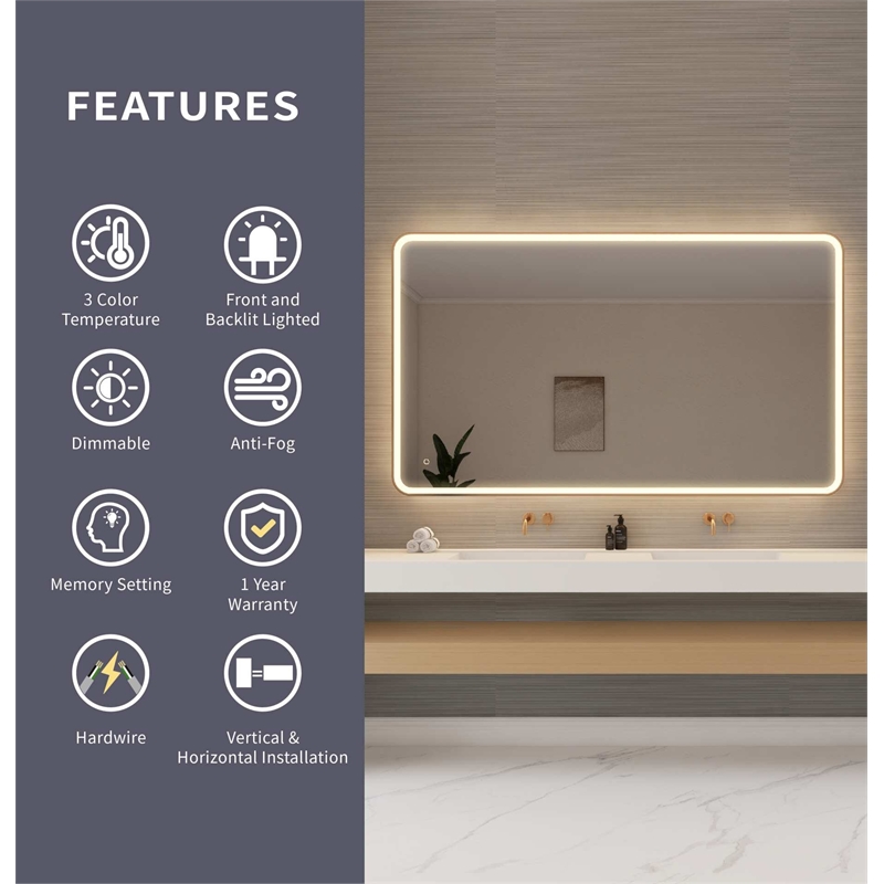 Elegant Kitchen and Bath 72 Round Led Front & Backlit Wall Mirror in Satin Gold