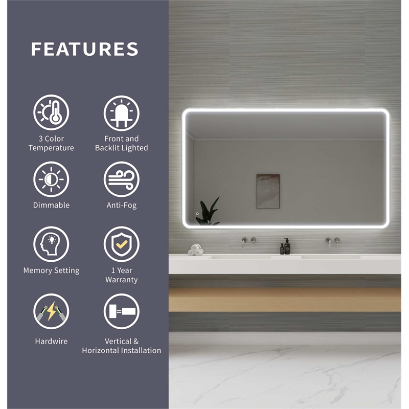Elegant Kitchen and Bath 72 Round Led Front and Backlit Wall Mirror in Silver