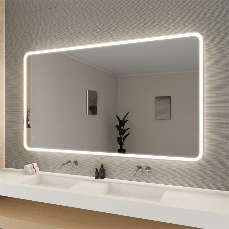 Elegant Kitchen and Bath 72 Round Led Front and Backlit Wall Mirror in Silver