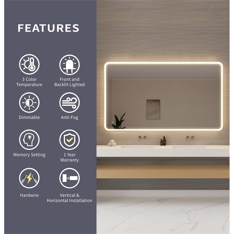 Elegant Kitchen and Bath 72 Round Led Front and Backlit Wall Mirror in Silver