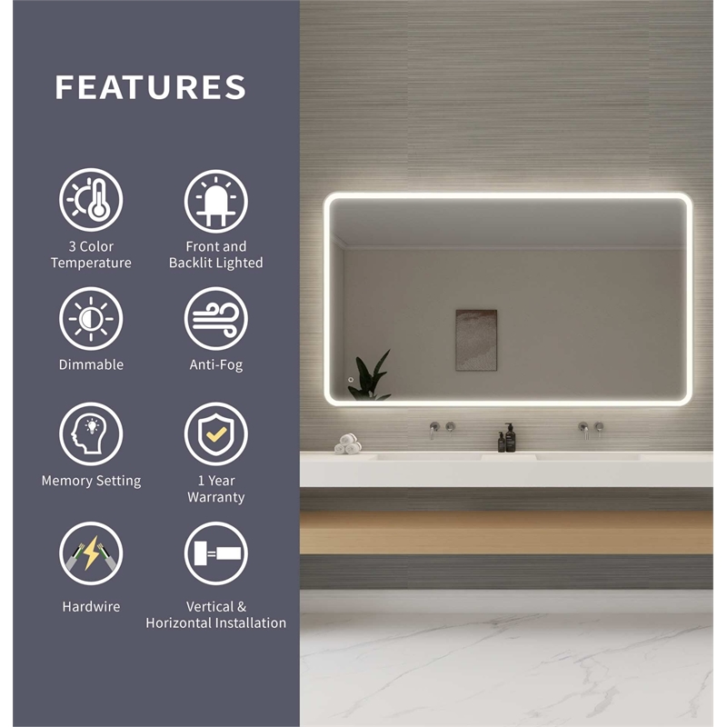 Elegant Kitchen and Bath 72 Round Led Front and Backlit Wall Mirror in Silver