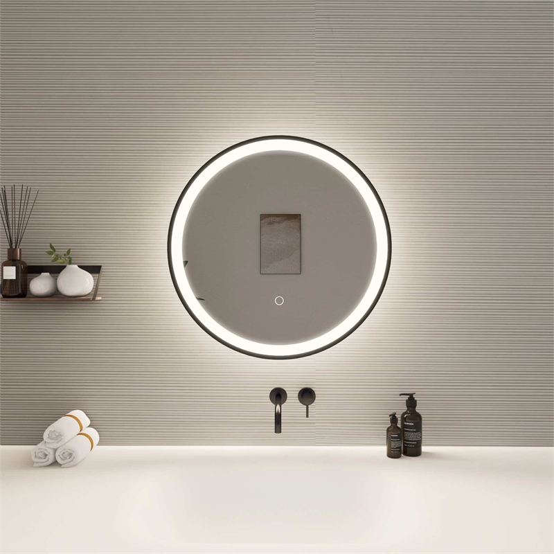 Elegant Kitchen and Bath 21 Round Led Front and Backlit Wall Mirror in Black