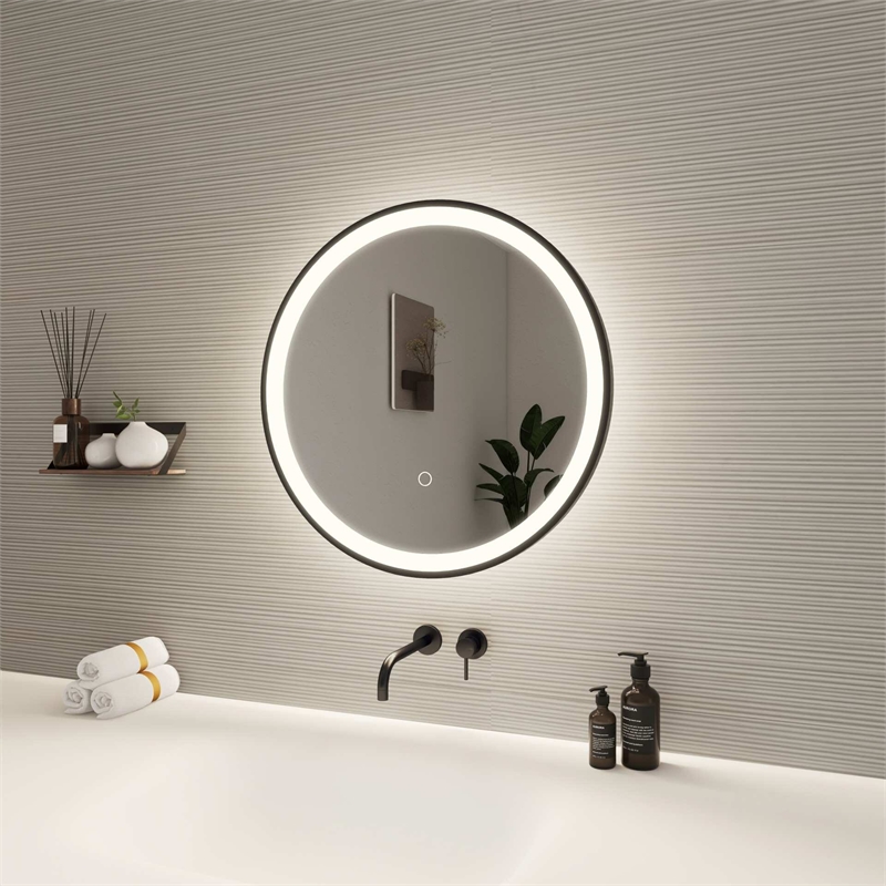 Elegant Kitchen and Bath 21 Round Led Front and Backlit Wall Mirror in Black