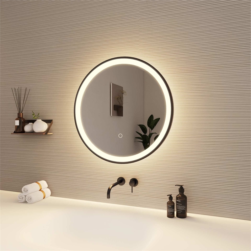 Elegant Kitchen and Bath 21 Round Led Front and Backlit Wall Mirror in Black