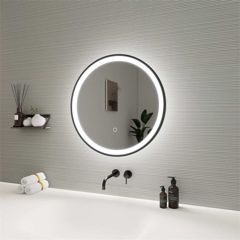 Elegant Kitchen and Bath 21 Round Led Front and Backlit Wall Mirror in Black