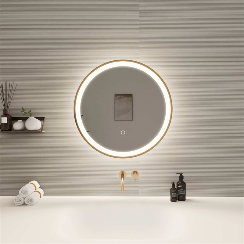 Elegant Kitchen and Bath 21 Round Led Front & Backlit Wall Mirror in Satin Gold