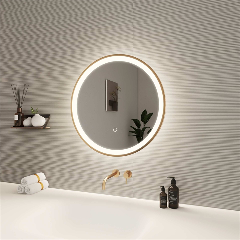 Elegant Kitchen and Bath 21 Round Led Front & Backlit Wall Mirror in Satin Gold