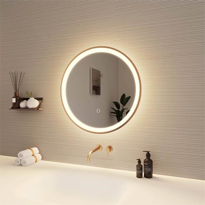 Elegant Kitchen and Bath 21 Round Led Front & Backlit Wall Mirror in Satin Gold