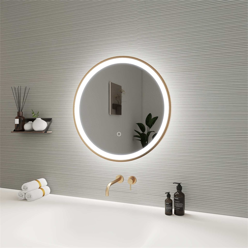 Elegant Kitchen and Bath 21 Round Led Front & Backlit Wall Mirror in Satin Gold