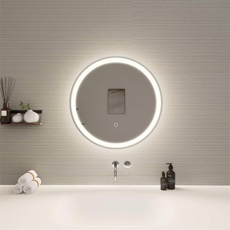 Elegant Kitchen and Bath 21 Round Led Front and Backlit Wall Mirror in Silver
