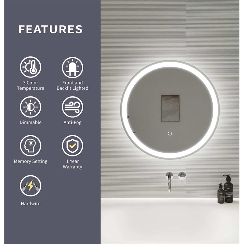 Elegant Kitchen and Bath 21 Round Led Front and Backlit Wall Mirror in Silver
