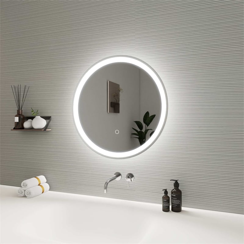 Elegant Kitchen and Bath 21 Round Led Front and Backlit Wall Mirror in Silver