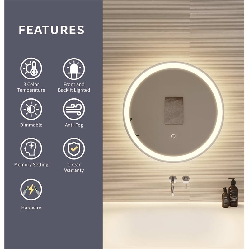 Elegant Kitchen and Bath 21 Round Led Front and Backlit Wall Mirror in Silver