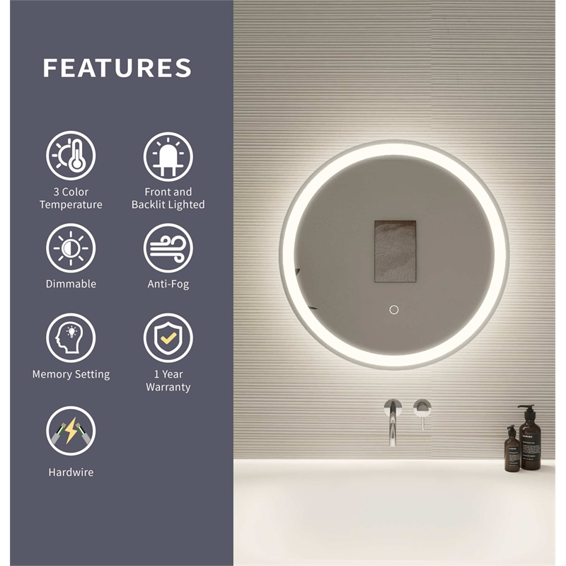Elegant Kitchen and Bath 21 Round Led Front and Backlit Wall Mirror in Silver