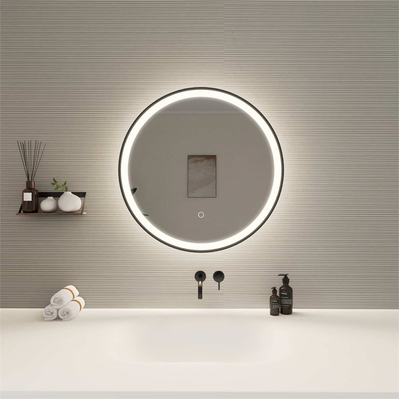 Elegant Kitchen and Bath 24 Round Led Front and Backlit Wall Mirror in Black