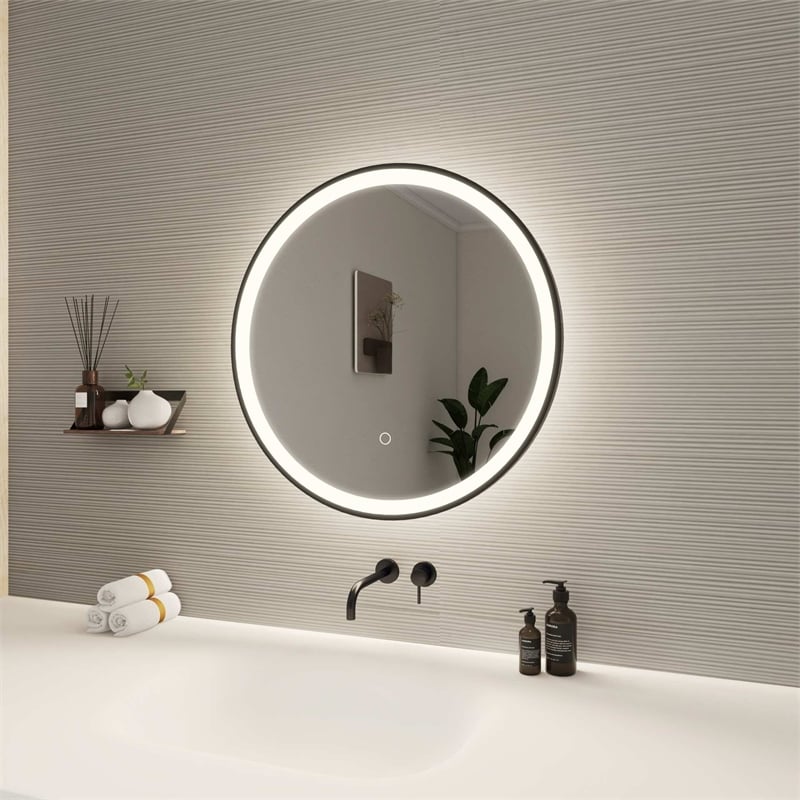 Elegant Kitchen and Bath 24 Round Led Front and Backlit Wall Mirror in Black