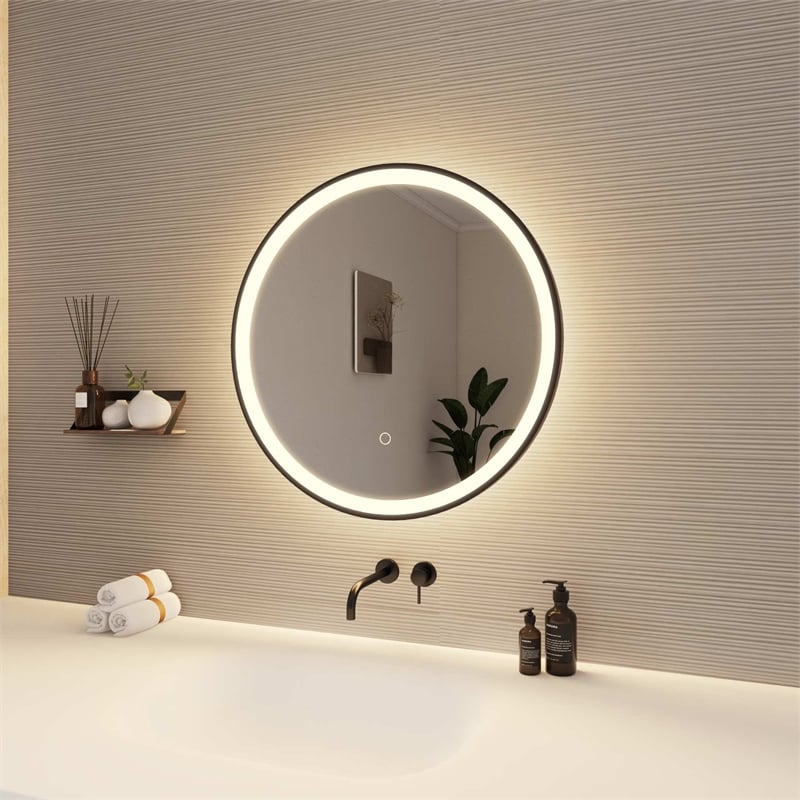 Elegant Kitchen and Bath 24 Round Led Front and Backlit Wall Mirror in Black