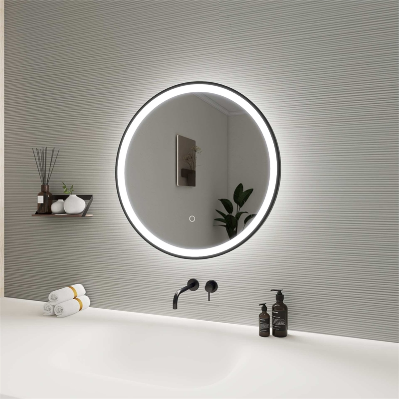 Elegant Kitchen and Bath 24 Round Led Front and Backlit Wall Mirror in Black