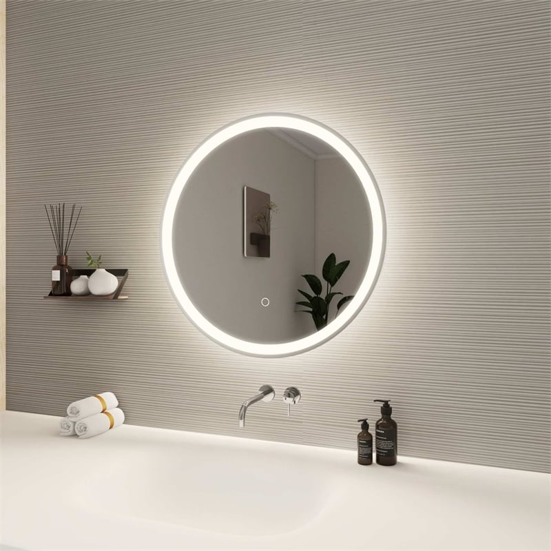 Elegant Kitchen and Bath 24 Round Led Front and Backlit Wall Mirror in Silver