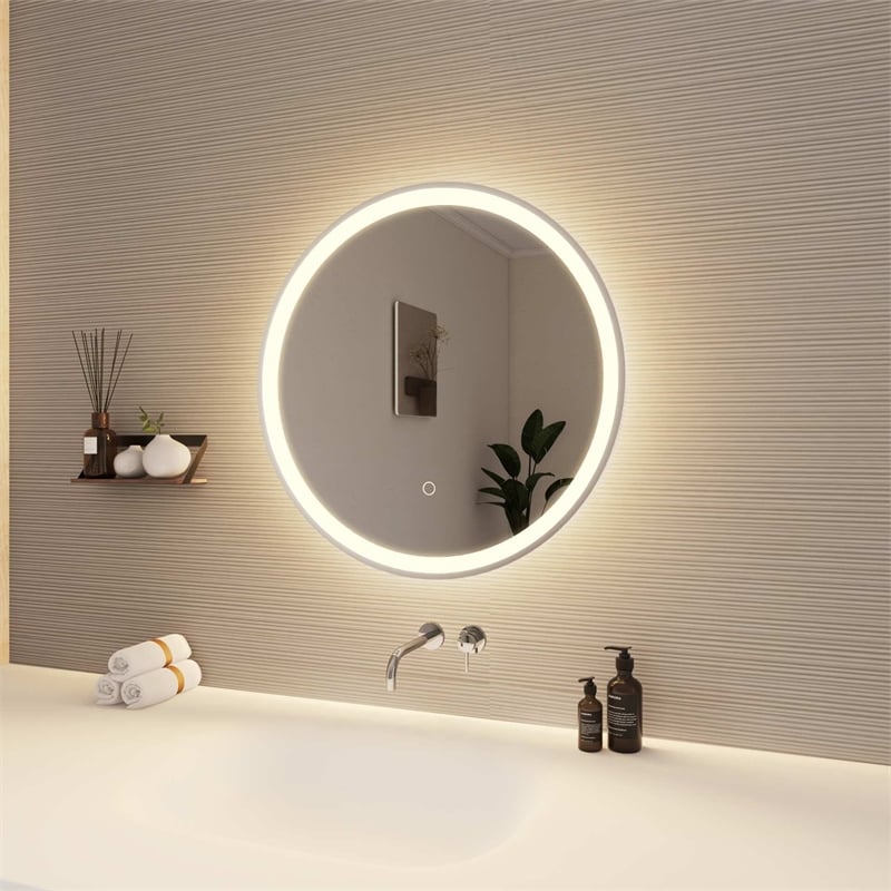 Elegant Kitchen and Bath 24 Round Led Front and Backlit Wall Mirror in Silver