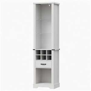 75&quot Tall White Farmhouse Pantry Cabinet with LED Lights & Wine Rack