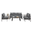 5-Piece Modern Aluminum Patio Conversation Set - 7-Seat Outdoor - Dark Gray