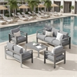 5-Piece Modern Aluminum Patio Conversation Set - 7-Seat Outdoor - Dark Gray