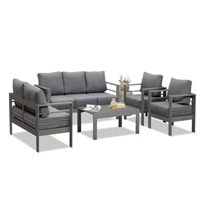5-Piece Modern Aluminum Patio Conversation Set - 7-Seat Outdoor - Dark Gray