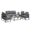 5-Piece Modern Aluminum Patio Conversation Set - 7-Seat Outdoor - Dark Gray
