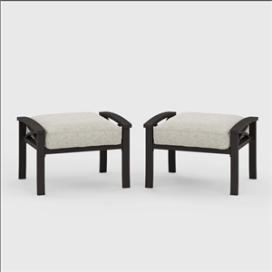 All-Weather 26&quot Width Metal Ottomans - Gray Cushions (Set of (Black Frame)