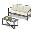 2-Piece Wicker Patio Conversation Set with Beige Cushions & Coffee Table