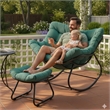 Light Green Egg Rocking Chair - Ottoman - All-Weather Wicker - Cushions
