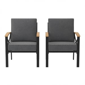 2 Pieces Havey-Duty Metal Outdoor Patio Armchair Set - All-Weather - Gray